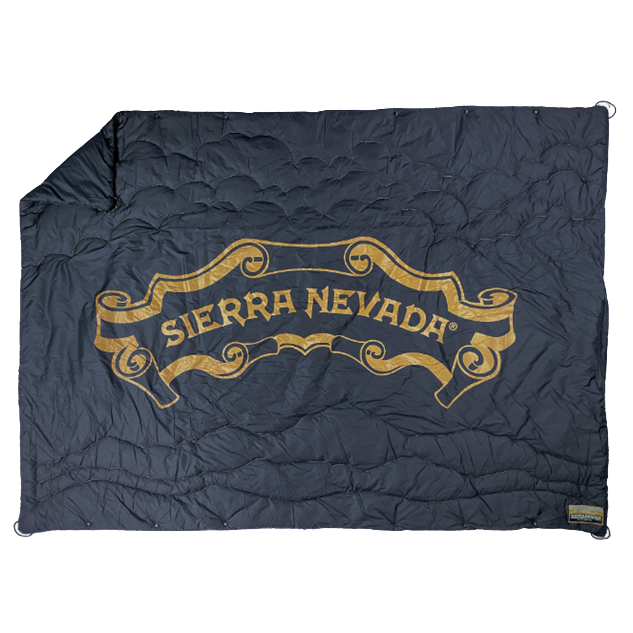 Sierra Nevada packable blanket spread out to show scroll logo