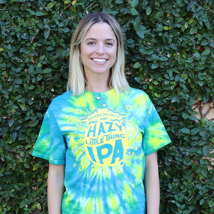 Hazy Little Thing IPA tie dye shirt on woman