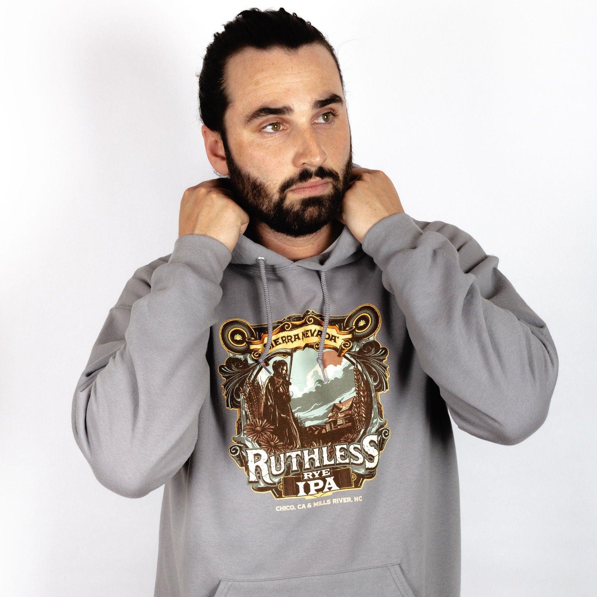 A man wearing the Sierra Nevada Ruthless Rye Hoodie