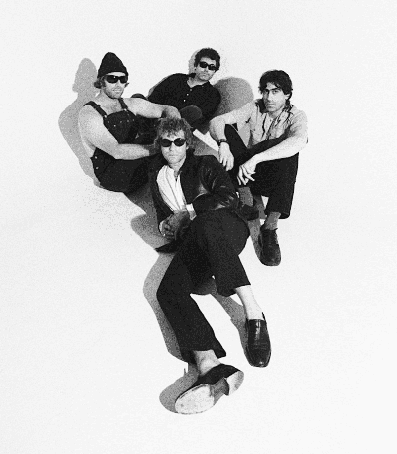 black and white photo of the Allah-Las band sitting around